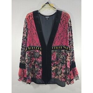 MSK Velvet Lace Beaded Cardigan Jacket Boho Whimsygoth Hippie Festival Sz XL BQ